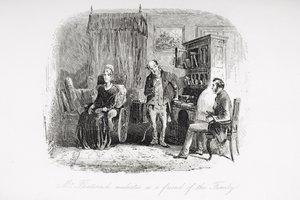 El Sr. Flintwinch medita como amigo de la familia, ilustración de 